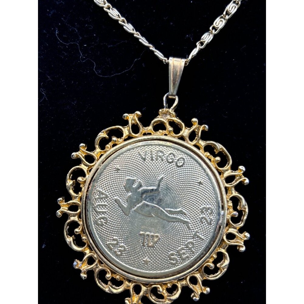 1970s Jewels By Rio Goldtone Zodiac Pendant Necklace-Virgo-NOS MCM RARE - Picture 4 of 8